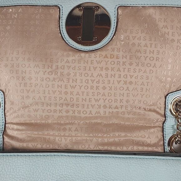 Kate Spade Quilted Pebbled Leather Turnlock Shoulder Bag Blue Gold Chain - Picture 4 of 16